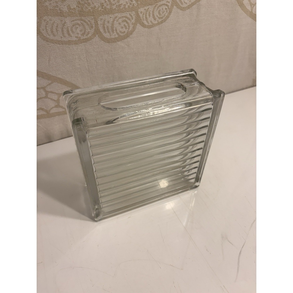 Vintage Heavy Ribbed Glass Bud Vase. Rectangular Block Vase-Press Glass